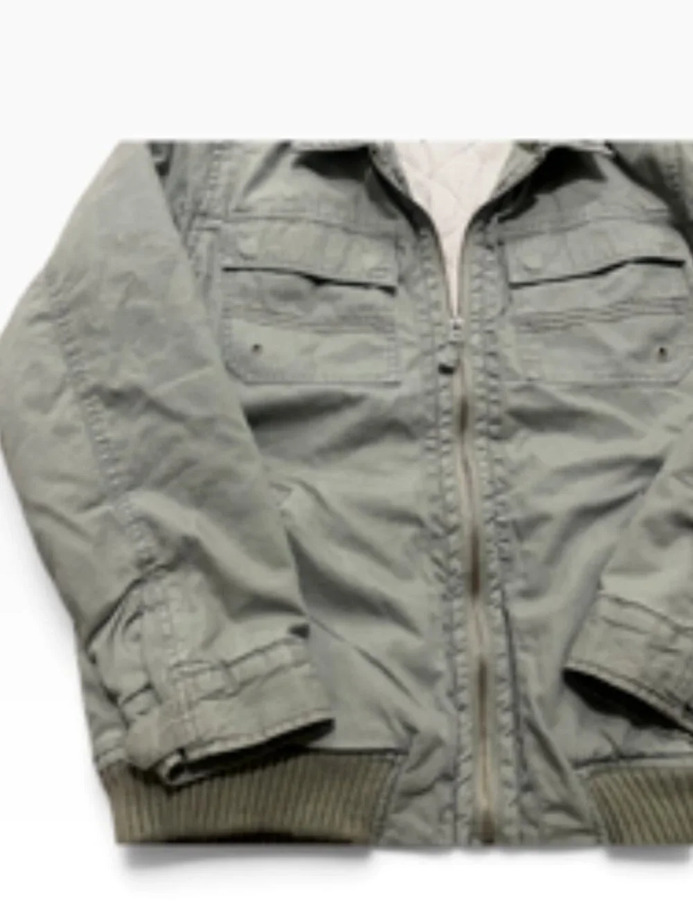 QuickSilver Bomber Jacket Boys Large (16-18) Vintage Army Green Canvas Utility